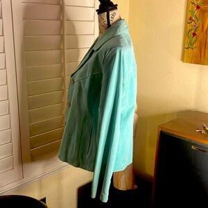 💙🧥Wilson’s Aqua Genuine 100% Suede Leather Vintage Jacket & Crystal Buttons Sz L